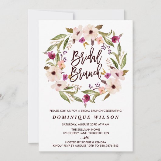 Whimsical Bohemian Floral Wreath Bridal Brunch Kaart (Voorkant)