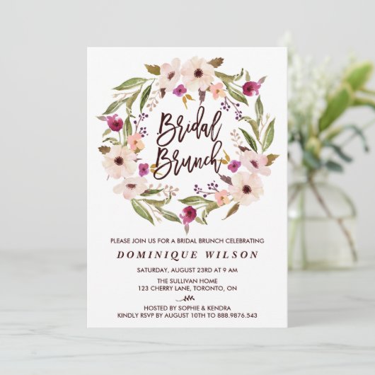 Whimsical Bohemian Floral Wreath Bridal Brunch Kaart (Staand voorkant)