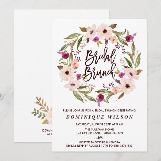 Whimsical Bohemian Floral Wreath Bridal Brunch Kaart (Voorkant / Achterkant)