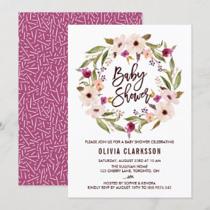 Whimsical Bohemian Floral Wreator Baby shower Kaart