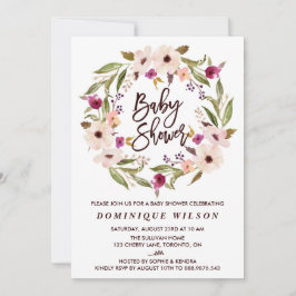 Whimsical Bohemian Floral Wreator Baby shower Kaart