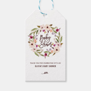 Whimsical Bohemian Floral Wreator Baby shower Labe Cadeaulabel