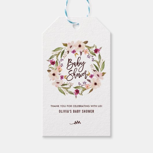 Whimsical Bohemian Floral Wreator Baby shower Labe Cadeaulabel (Voorkant)