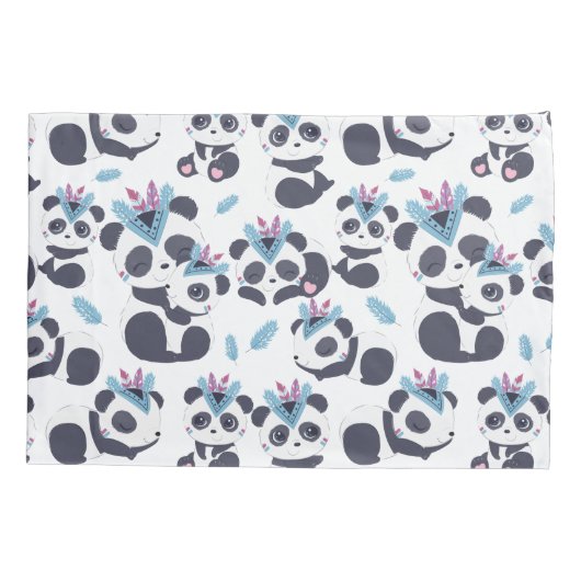 Whimsical Bohemian Panda Pattern Custom Name Kussensloop (Achterkant)