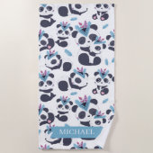 Whimsical Bohemian Panda Pattern Custom Name Strandlaken (Voorkant)