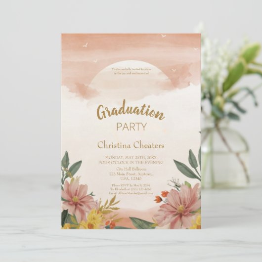 Whimsical Bohemian Sunset Peach Fuzz Afstuderen Kaart (Staand voorkant)