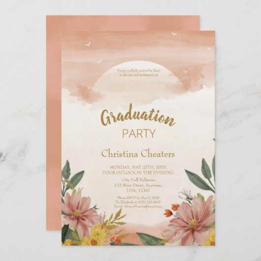 Whimsical Bohemian Sunset Peach Fuzz Afstuderen Kaart (Voorkant / Achterkant)