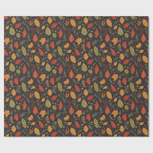 Whimsical Boho Autumn Leaves on Black Cadeaupapier (Vlak)
