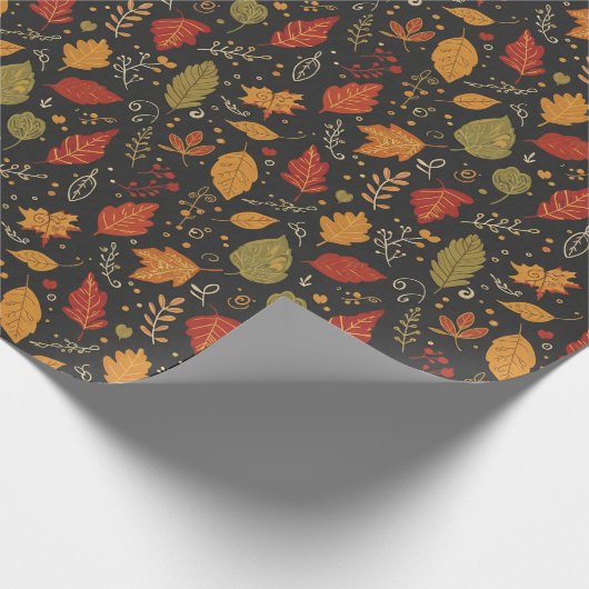 Whimsical Boho Autumn Leaves on Black Cadeaupapier (Hoek)