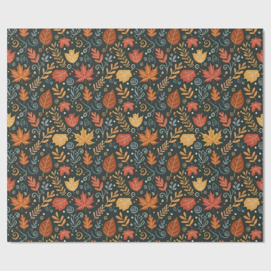 Whimsical Boho Autumn Leaves on Black Cadeaupapier (Vlak)