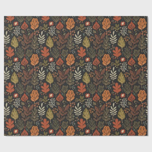 Whimsical Boho Autumn Leaves on Black Cadeaupapier (Vlak)