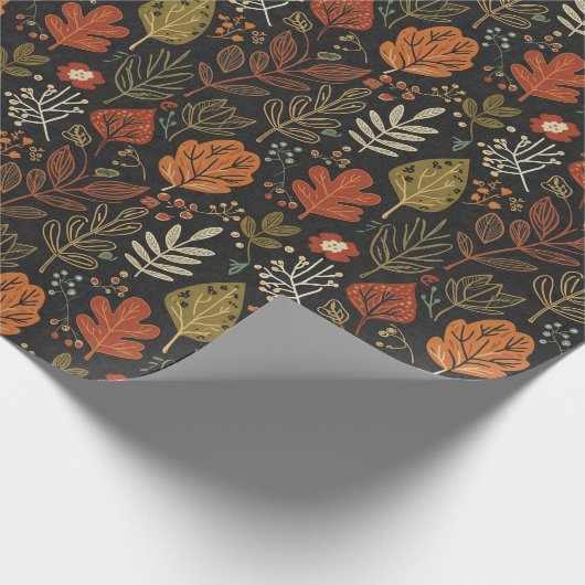 Whimsical Boho Autumn Leaves on Black Cadeaupapier (Hoek)