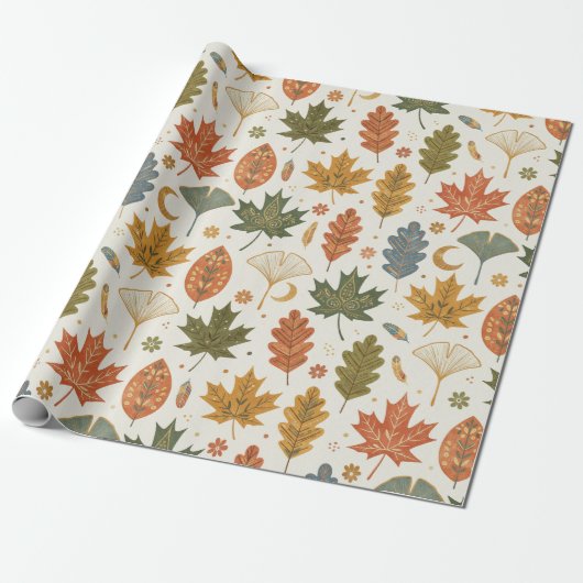 Whimsical Boho Autumn Leaves Watercolor Cadeaupapier (Uitgerold)