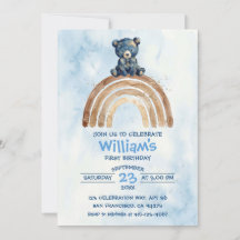 Whimsical Boho Beer Verjaardag Blauw Goud Regenboo
