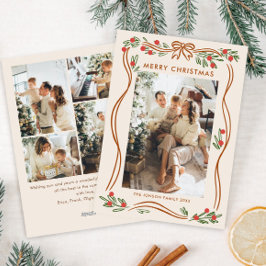 Whimsical Boho Beige Christmas Bow Ribbon 5 Foto Feestdagenkaart