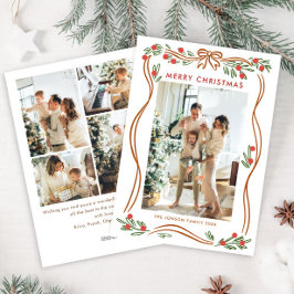 Whimsical Boho Beige Christmas Bow Ribbon 5 Foto Feestdagenkaart