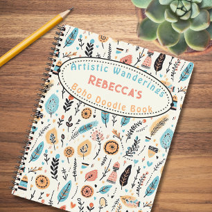 Whimsical Boho Bloemen Kind Naam Schets Notitieboek