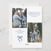 Whimsical Boho Blue Christmas Bow Ribbon 3 Foto Feestdagenkaart (Achterkant)