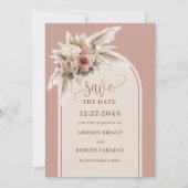 Whimsical Boho Boog Roze Florale Bewaar Datum Kaart (Voorkant)