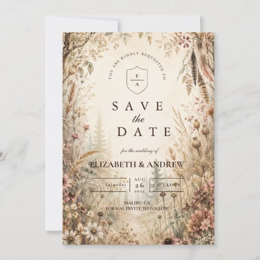 Whimsical Boho Bosbruiloft Save The Date (Voorkant)