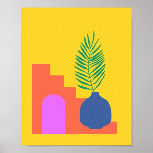 Whimsical Boho Botanical Shapes in Bright Geel Poster (Voorkant)