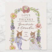 Whimsical Boho Bunny Rabbit Love Bloemen Huwelijk Wijn Etiket (Enkel label)
