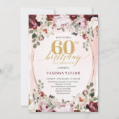 Whimsical Boho Burgundy Floral 60th Birthday Card Kaart (Voorkant)