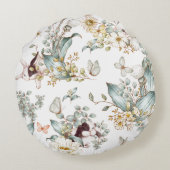 Whimsical Boho Chic Bunny Konijn Botanische Bloeme Rond Kussen (Achterkant)