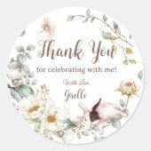 Whimsical Boho Chic Bunny Konijn Botanische Bloeme Ronde Sticker (Voorkant)