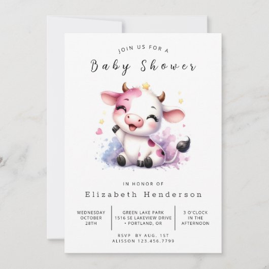 Whimsical Boho Chic Koe Baby shower Kaart (Voorkant)