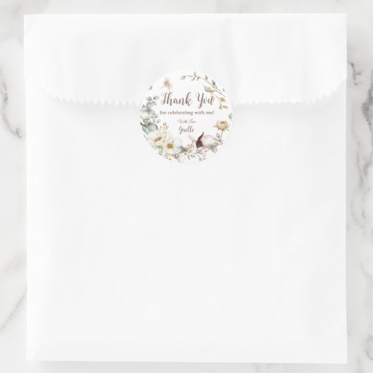 Whimsical Boho Chic Konijn Rabbit Botanisch Bloemm Ronde Sticker (Tas)