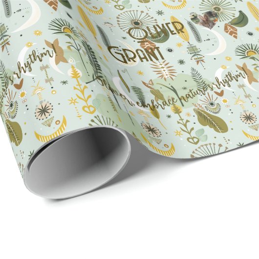 Whimsical Boho Chic met aards groen en goud Cadeaupapier (Rol Hoek)