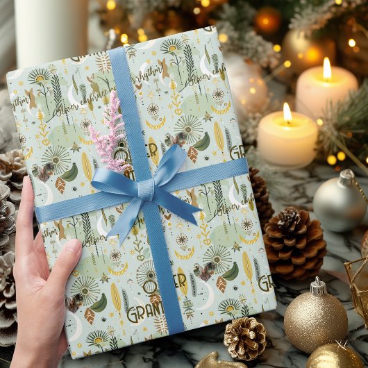 Whimsical Boho Chic met aards groen en goud Cadeaupapier