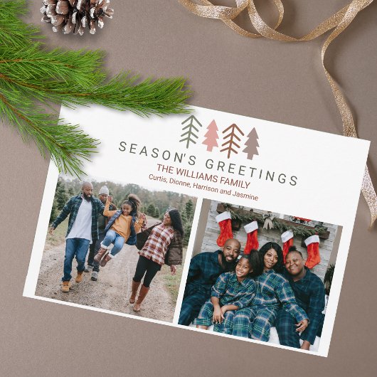 Whimsical Boho Custom Twee Foto Kerstmis Feestdagenkaart