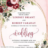 Whimsical Boho Deep Red Gold Floral Wedding Invite Kaart
