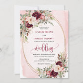 Whimsical Boho Deep Red Gold Floral Wedding Invite Kaart (Voorkant)