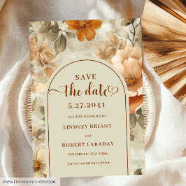 Whimsical Boho Earthy Ivory Olive Save The Date Kaart