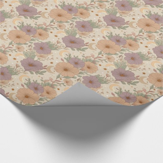 Whimsical Boho Floral & Moon Dreamscape Cadeaupapier (Hoek)