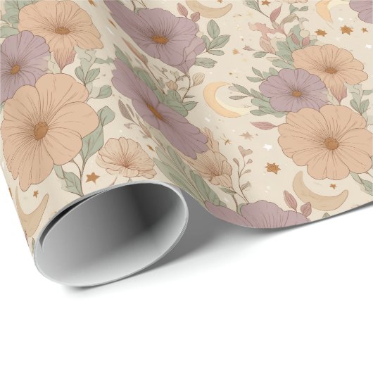 Whimsical Boho Floral & Moon Dreamscape Cadeaupapier (Rol Hoek)
