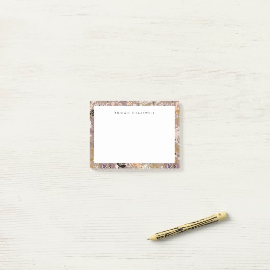 Whimsical Boho Floral Pattern Voeg Jouw naam toe Post-it® Notes (Op bureau)