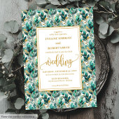 Whimsical Boho Forest Green Gold Greenery Wedding Kaart