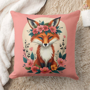 Whimsical Boho Fox met Floral Crown Woodland Art Kussen