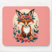 Whimsical Boho Fox met Floral Crown Woodland Art Muismat (Voorkant)