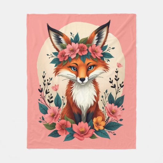 Whimsical Boho Fox met Floral Crown Woodland Fleece Deken (Voorkant)