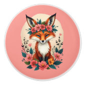 Whimsical Boho Fox met Floral Crown Woodland Keramische Knop (Voorkant)