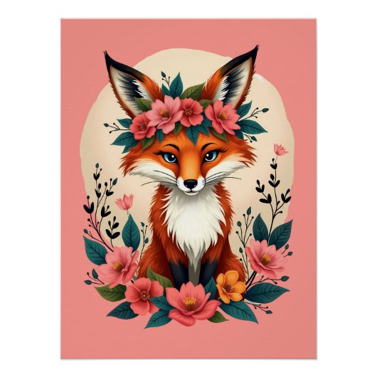 Whimsical Boho Fox met Floral Crown Woodland Perfect Poster (Voorkant)