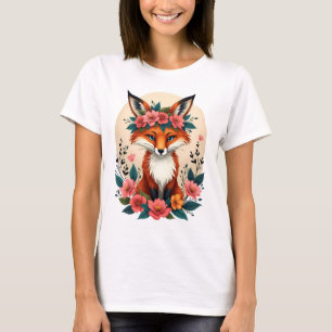Whimsical Boho Fox met Floral Crown Woodland T-shirt