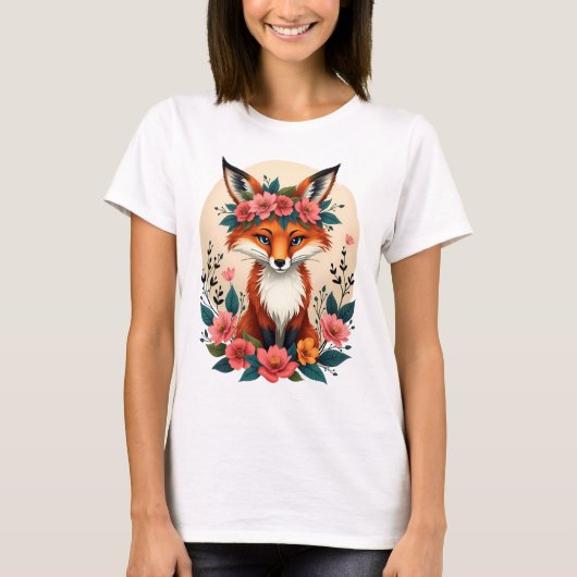 Whimsical Boho Fox met Floral Crown Woodland T-shirt (Voorkant)