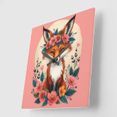 Whimsical Boho Fox met Floral Crown Woodland Vierkante Klok (Hoek)