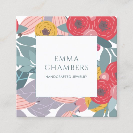 Whimsical Boho geschilderd Floral Oorbel Display K Vierkante Visitekaartje (Voorkant)